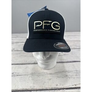 NEW Columbia PFG FlexFit Mesh Ball Cap Youth OS Black White Fishing Fitted